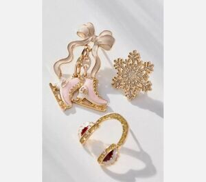 RARE! NWT Anthropologie Sports Brooches Ice Skating Set of 3